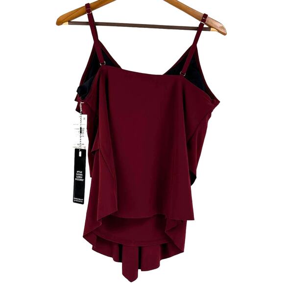 Magicsuit NWT Rita Tankini Top Merlot Size 16 Tiered Ruffle V-Neck Adjustable - Picture 3 of 10